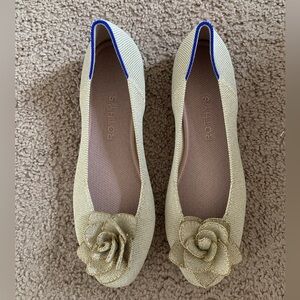 Rothy's Women's Gold Flats with Floral Accent